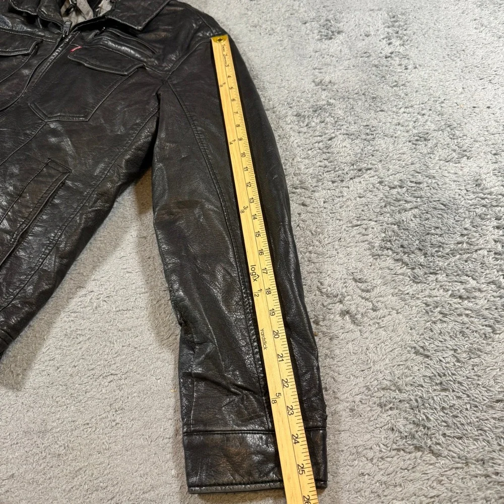 Levi's Mens Faux Leather Hooded Jacket Medium Black Faux Fur Lined Moto Coat